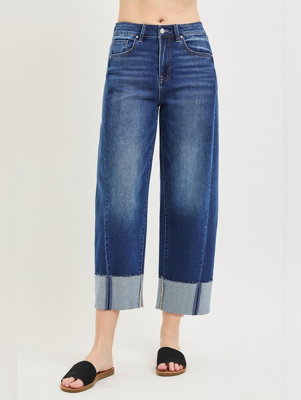 RISEN Dark Wash Slouchy Cuffed Barrel Jeans Stretch Relaxed Various Plus NEW - Picture 3 of 6